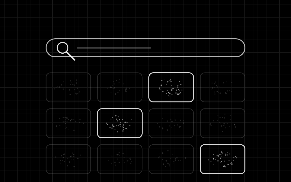 Diagram of a search query highlighting matching scan data across a library grid
